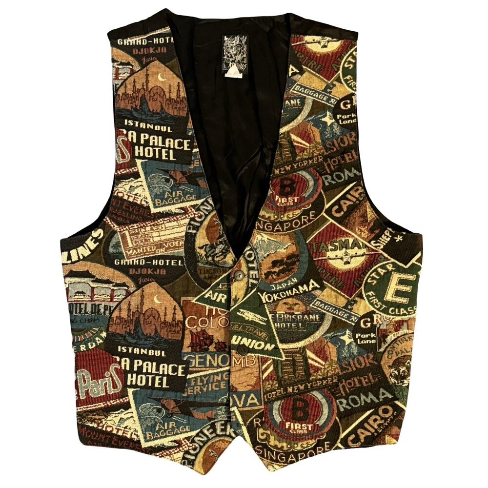 Vintage 90s Abstract Graphic Vest Mens Large Black Multi Art Streetwear Rare